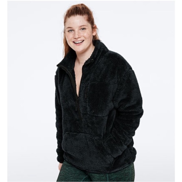 PINK Victoria’s Secret Black Sherpa Half Zip Fleece Sweater - Picture 3 of 15